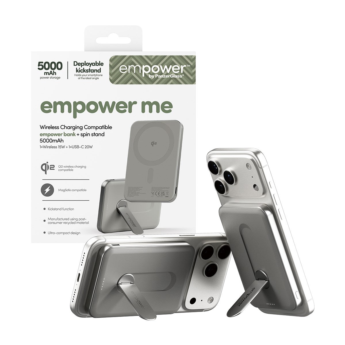 empower™ by PanzerGlass® empower™ Bank w. Spin Stand | 5000mAh | Titanium