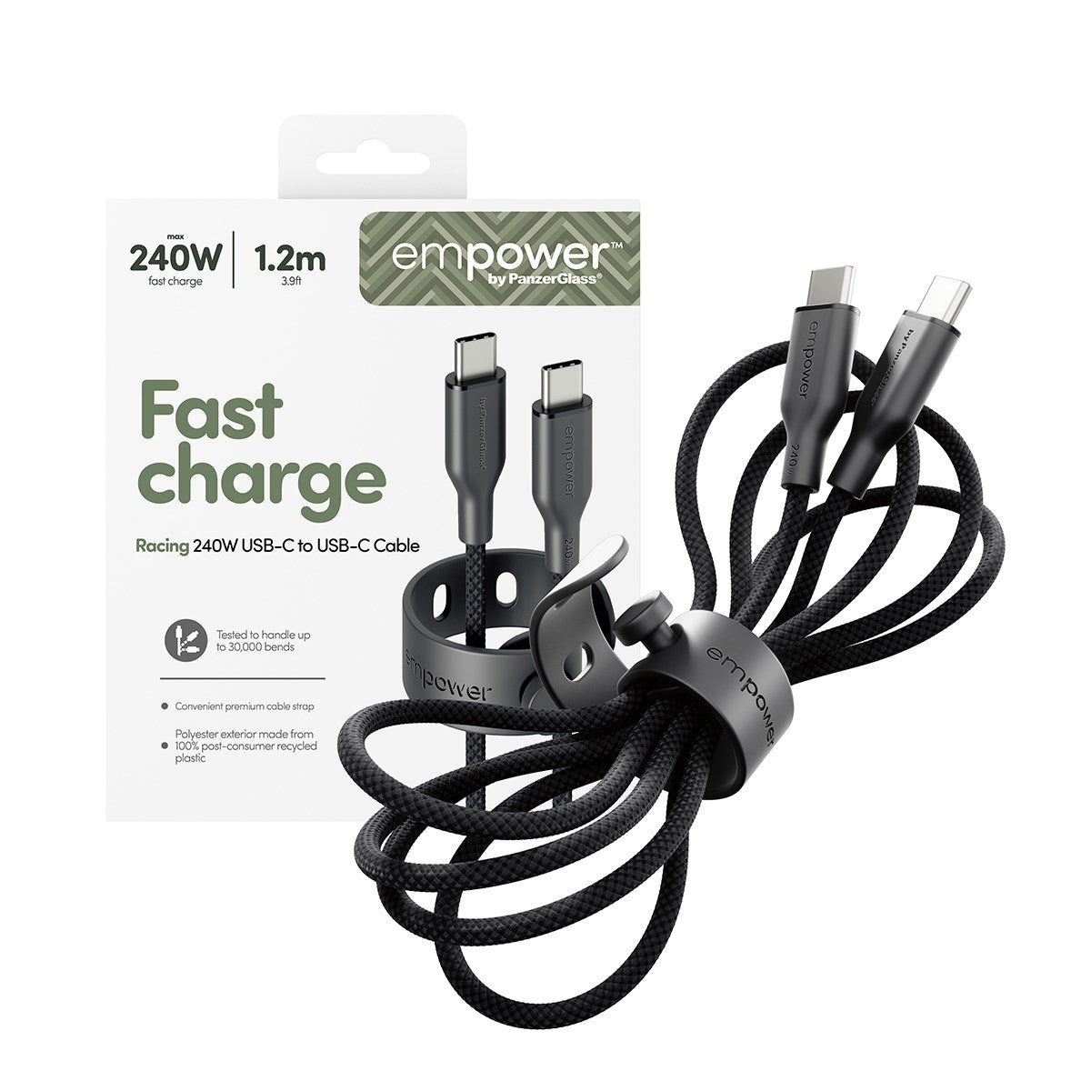 empower™ by PanzerGlass® Racing 240W USB-C to USB-C Cable | USB 2.0 | 1.2M | Space Black