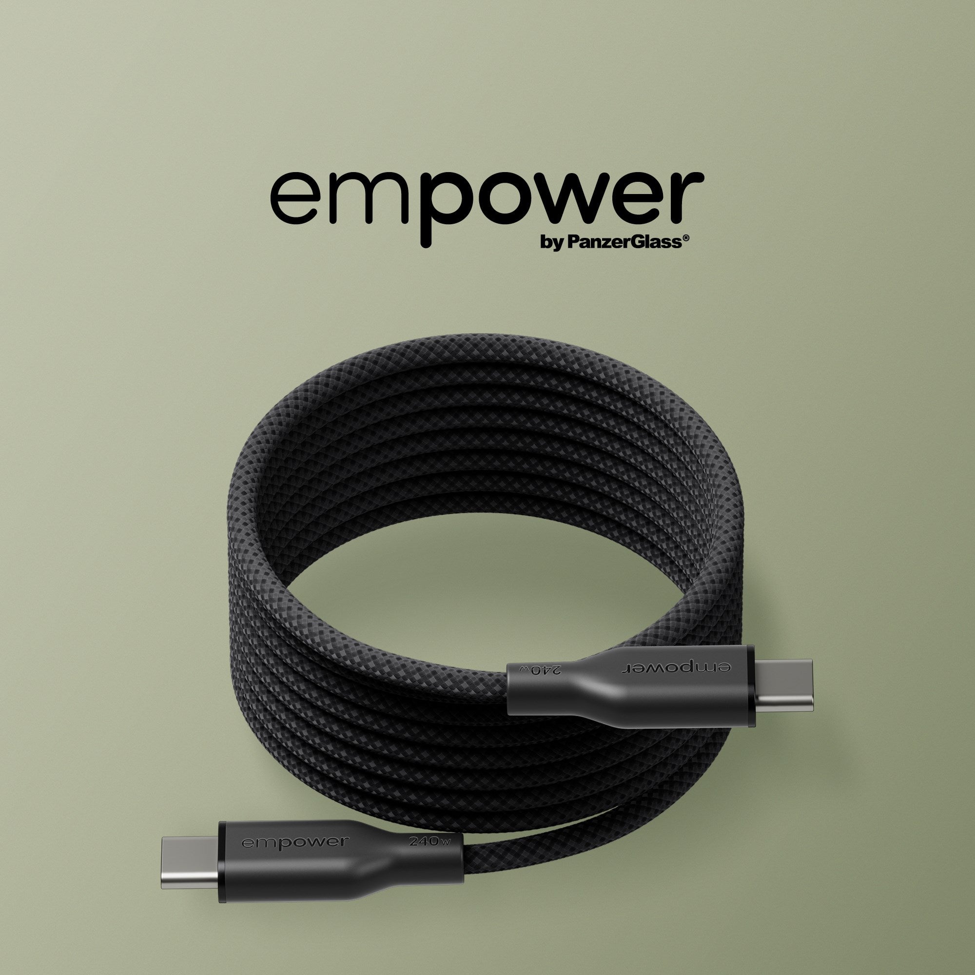 empower™ by PanzerGlass® Magnetic 240W USB-C to USB-C Cable | USB 2.0 | 1.5M | Space Black