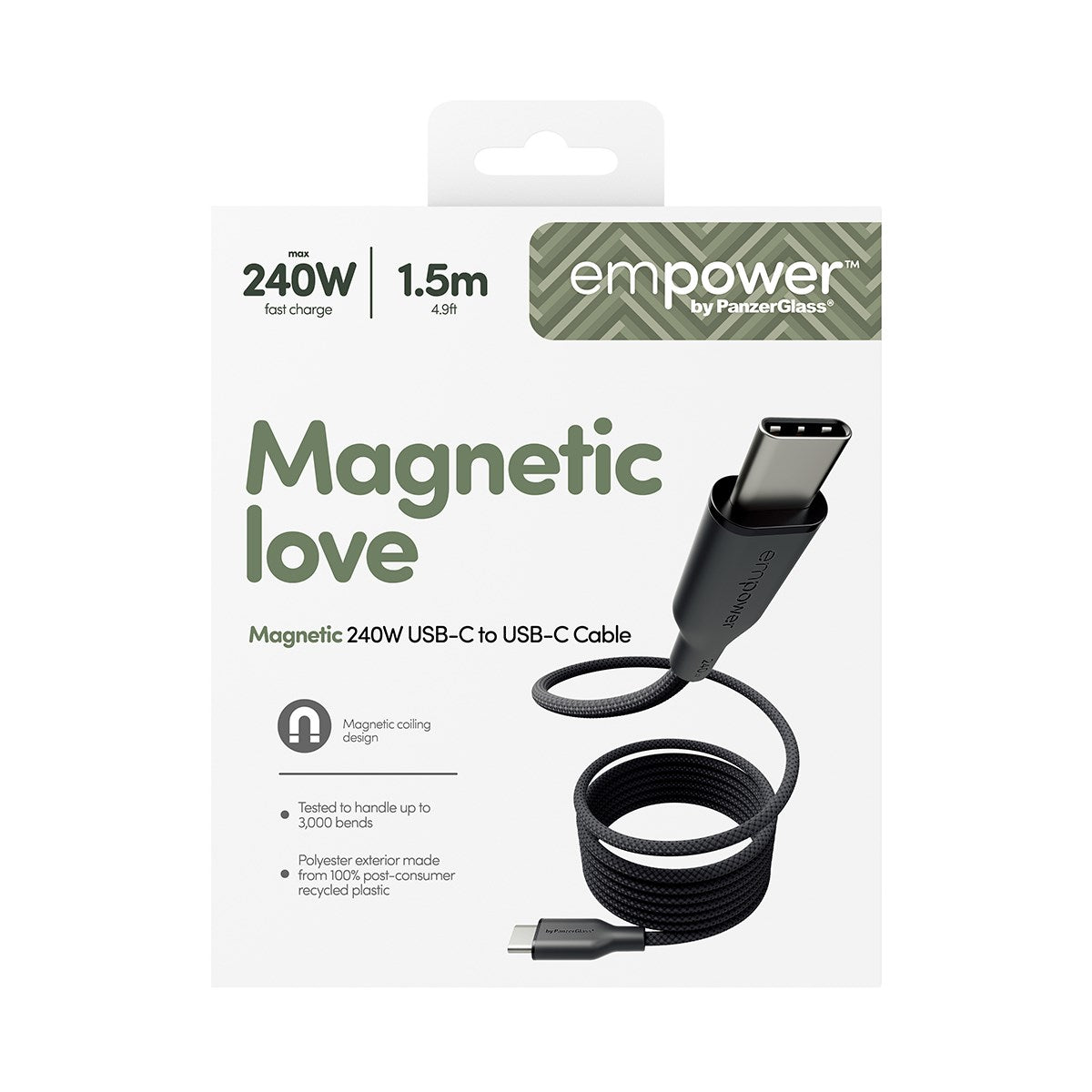 empower™ by PanzerGlass® Magnetic 240W USB-C to USB-C Cable | USB 2.0 | 1.5M | Space Black
