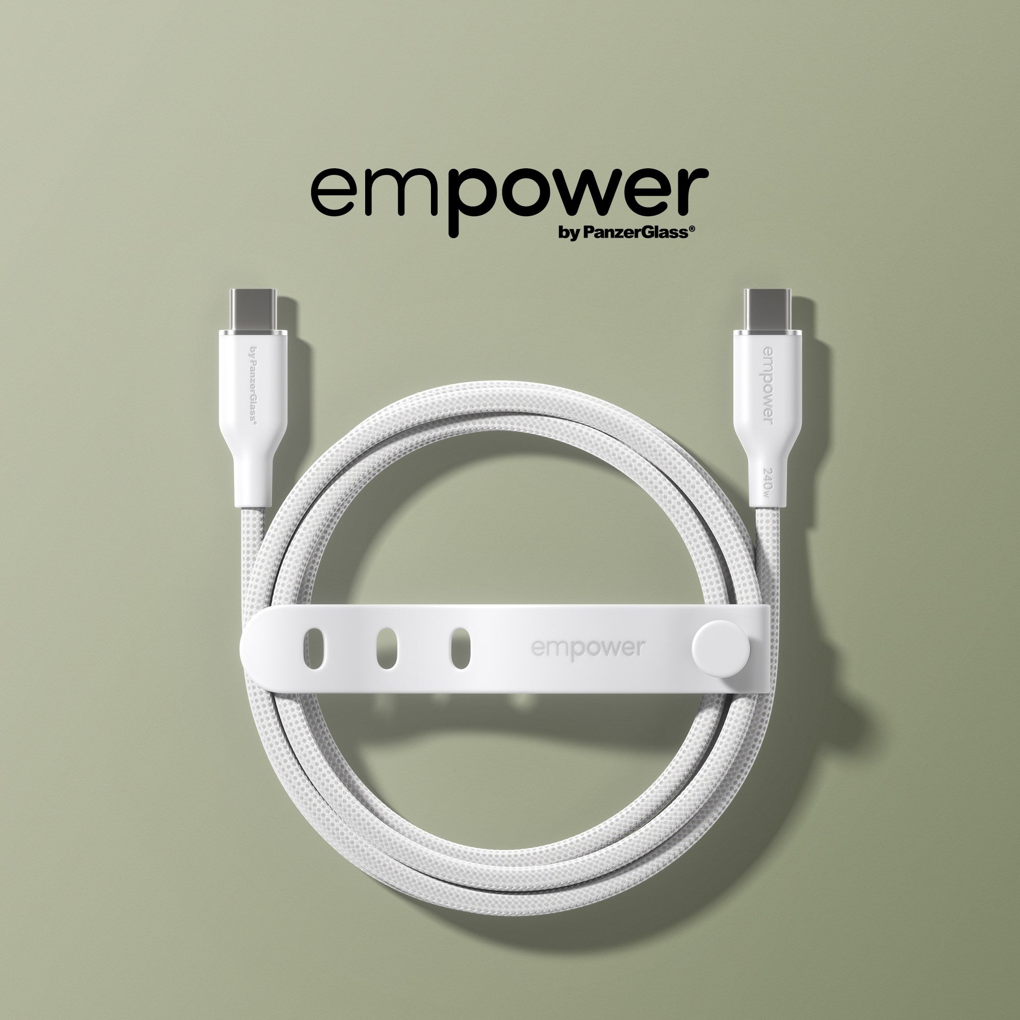 empower™ by PanzerGlass® Racing 240W USB-C to USB-C Cable | USB 2.0 | 1.2M | Silver White