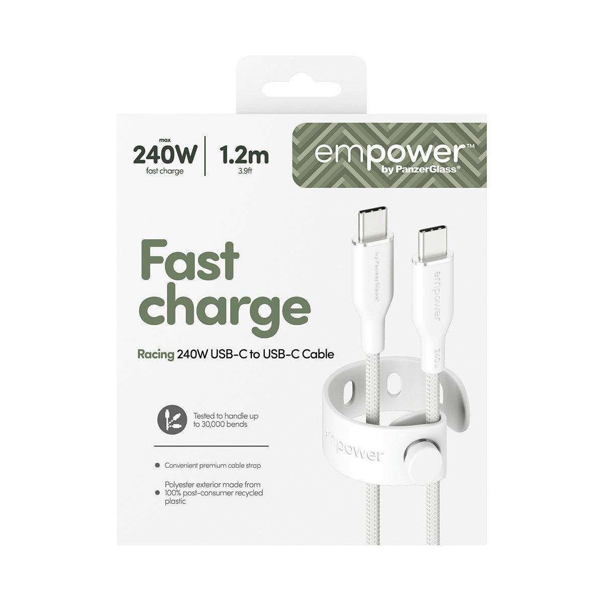 empower™ by PanzerGlass® Racing 240W USB-C to USB-C Cable | USB 2.0 | 1.2M | Silver White