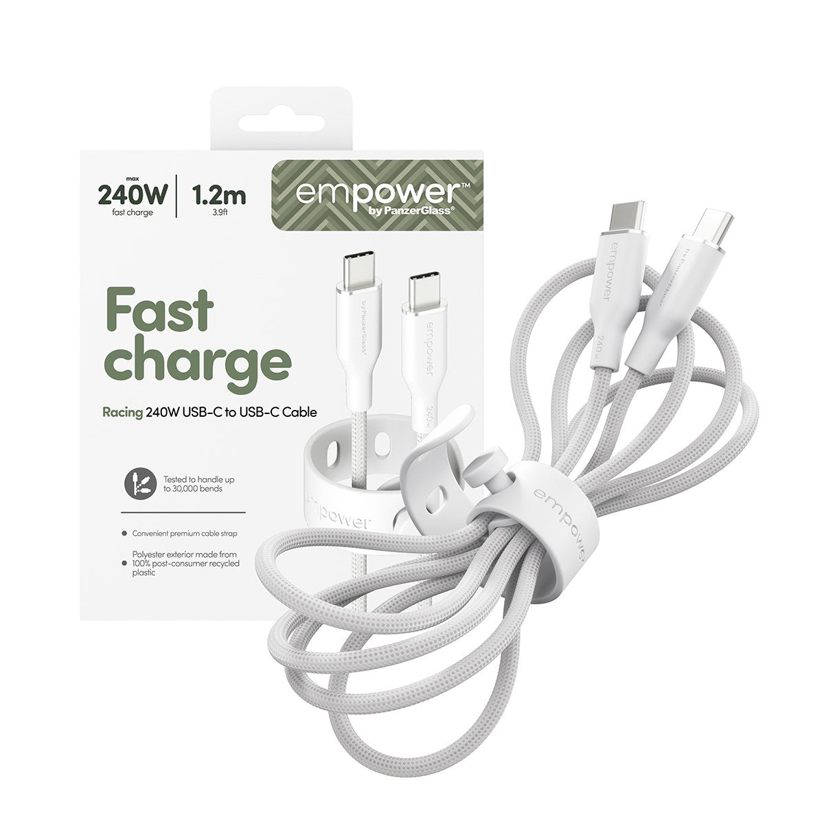 empower™ by PanzerGlass® Racing 240W USB-C to USB-C Cable | USB 2.0 | 1.2M | Silver White