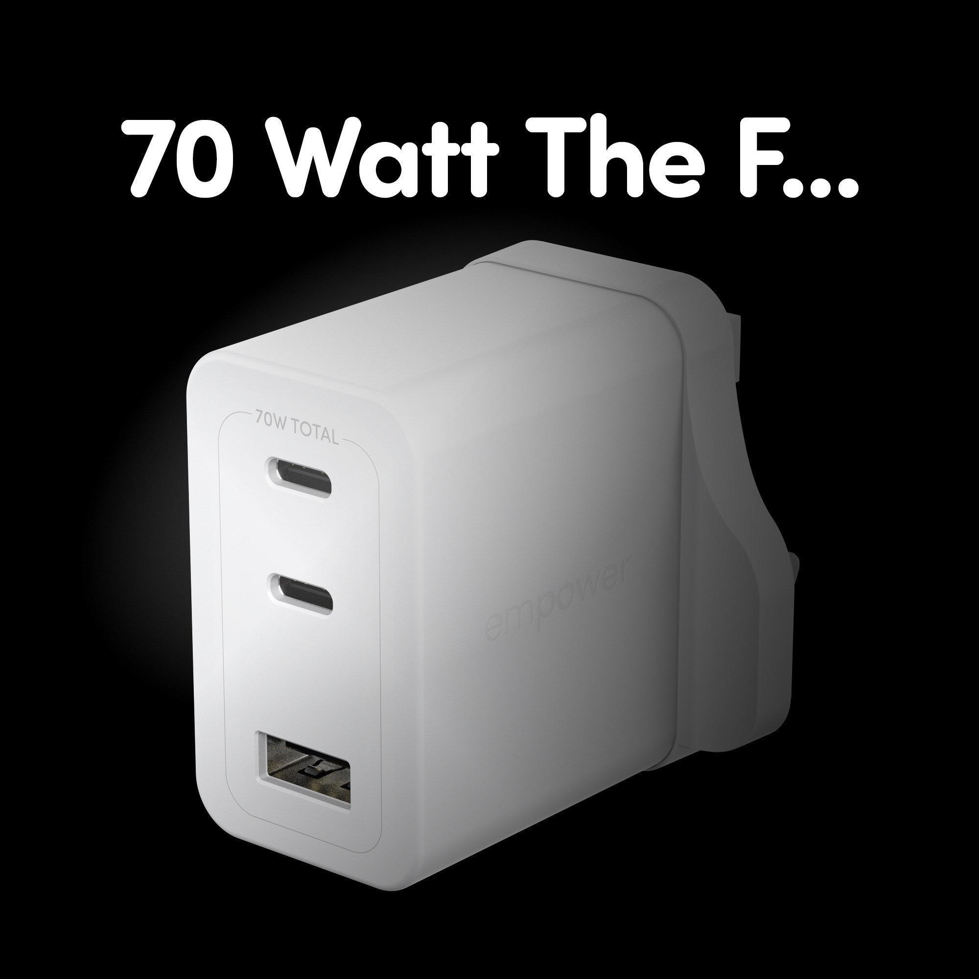 empower™ by PanzerGlass® Turbo 70W Multiple Charger incl. 2 x USB-C + USB-A | UK Plug | Silver White