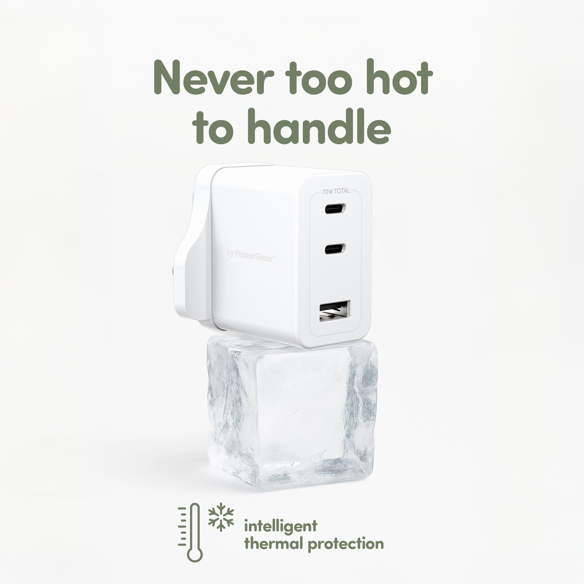 empower™ by PanzerGlass® Turbo 70W Multiple Charger incl. 2 x USB-C + USB-A | UK Plug | Silver White