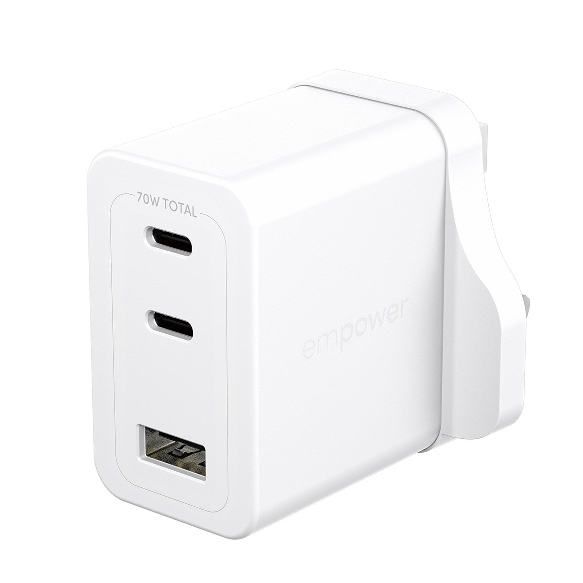 empower™ by PanzerGlass® Turbo 70W Multiple Charger incl. 2 x USB-C + USB-A | UK Plug | Silver White