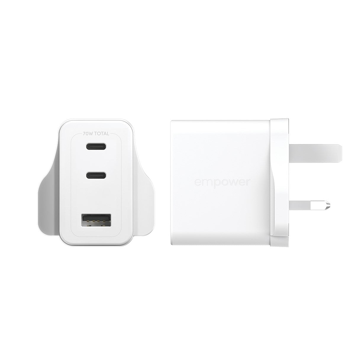 empower™ by PanzerGlass® Turbo 70W Multiple Charger incl. 2 x USB-C + USB-A | UK Plug | Silver White