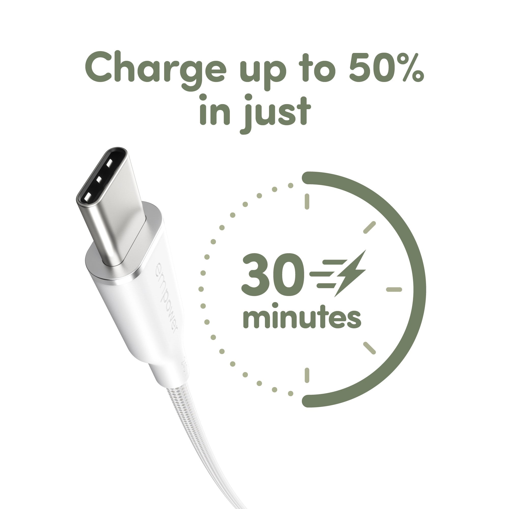 empower™ by PanzerGlass® Racing 240W USB-C to USB-C Cable | USB 2.0 | 2M | Silver White