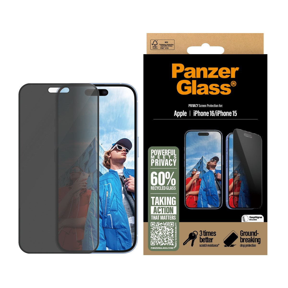 PanzerGlass® Privacy Screen Protector iPhone 16 | 15 | Ultra-Wide Fit