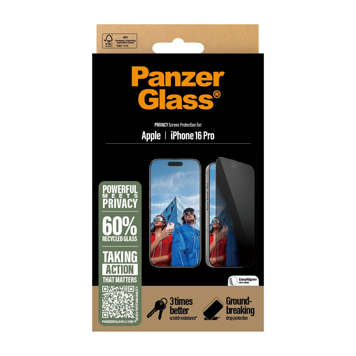 PanzerGlass® Privacy Screen Protector iPhone 16 Pro | Ultra-Wide Fit