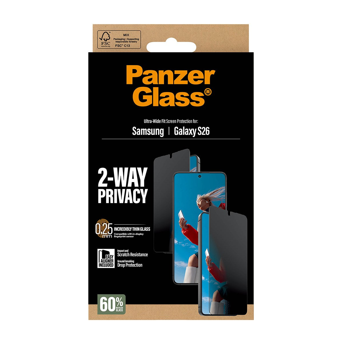 PanzerGlass® 2-Way Privacy Screen Protector Samsung Galaxy S26 | Ultra-Wide Fit w. EasyAligner