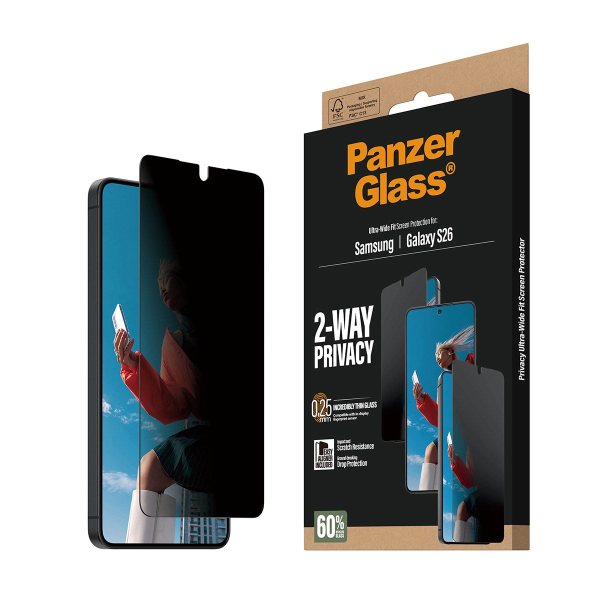 PanzerGlass® 2-Way Privacy Screen Protector Samsung Galaxy S26 | Ultra-Wide Fit w. EasyAligner