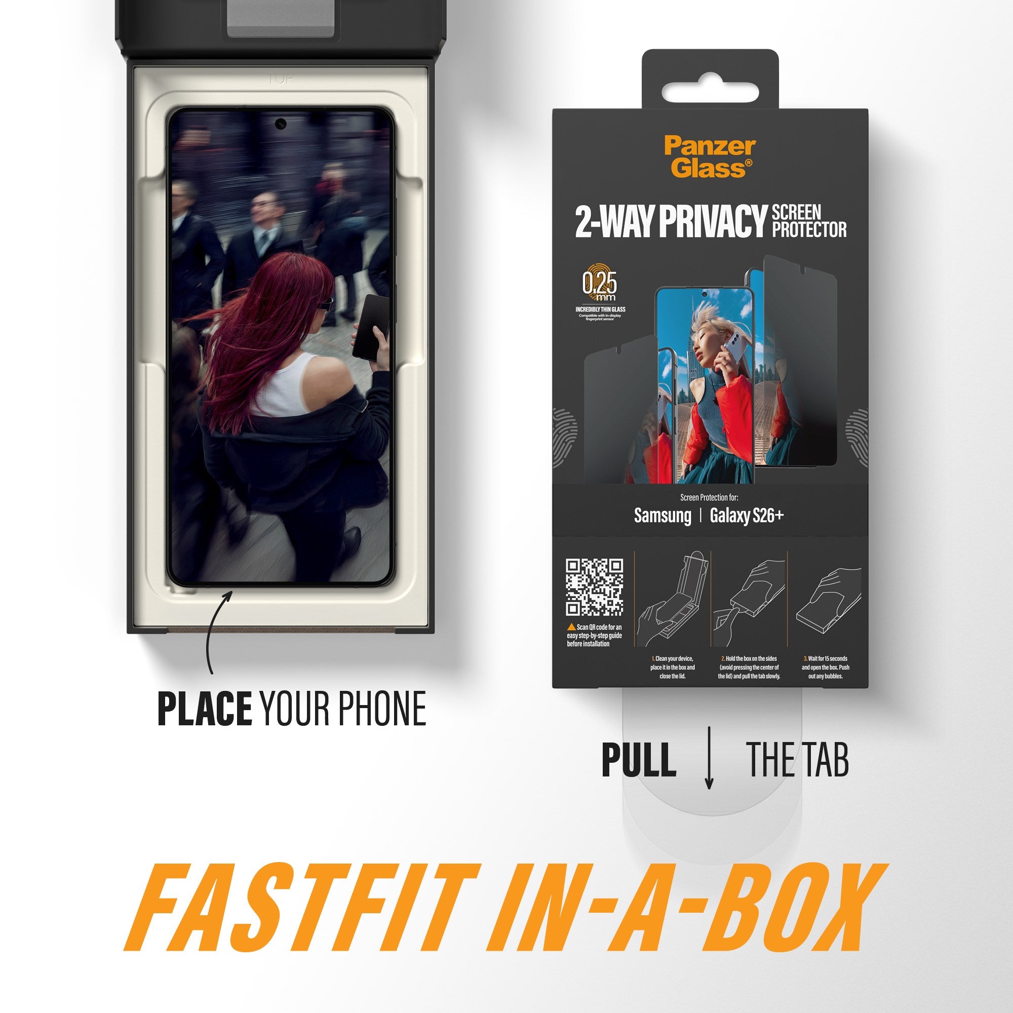 PanzerGlass® 2-Way Privacy Screen Protector Samsung Galaxy S26+ | Ultra-Wide Fit w. FASTFIT IN-A-BOX