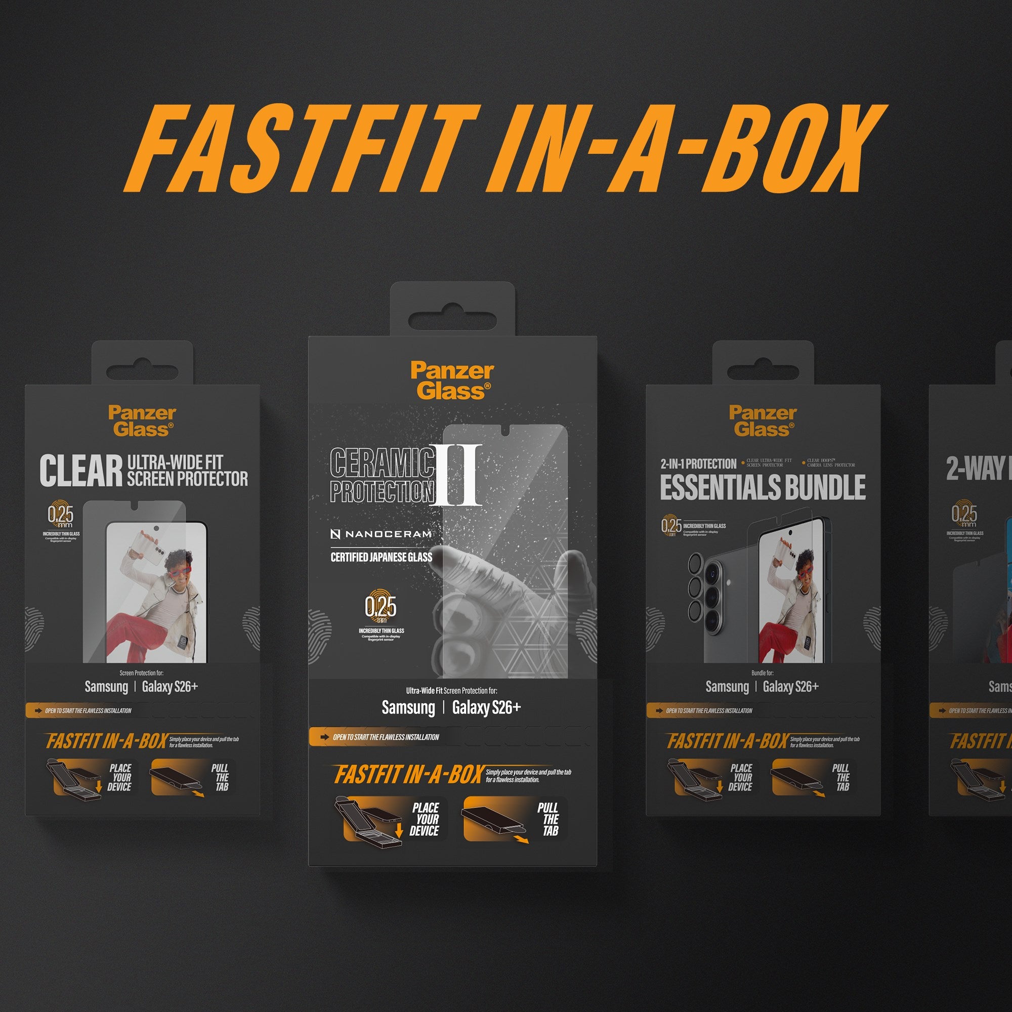 PanzerGlass® 2-Way Privacy Screen Protector Samsung Galaxy S26+ | Ultra-Wide Fit w. FASTFIT IN-A-BOX