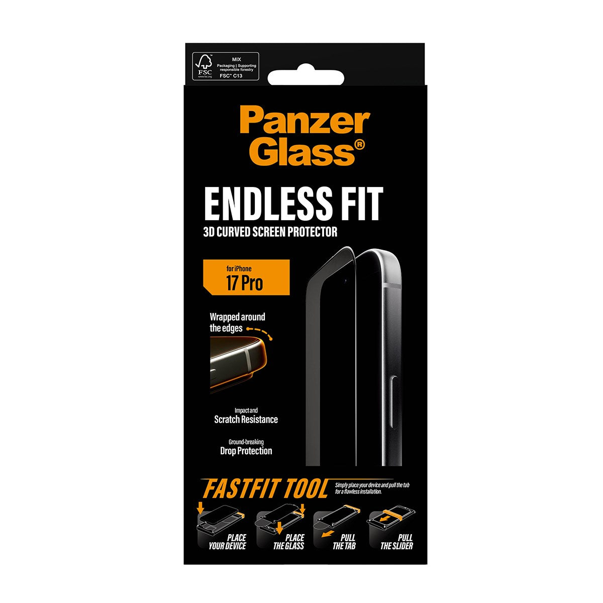 PanzerGlass® 3D Curve Screen Protector iPhone 17 Pro w. Applicator