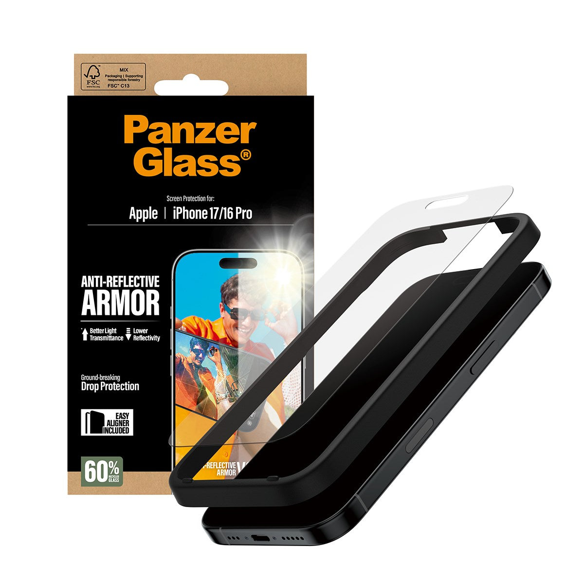 PanzerGlass® Anti-Reflective Armor Screen Protector iPhone 17 | iPhone 16 Pro w. EasyAligner