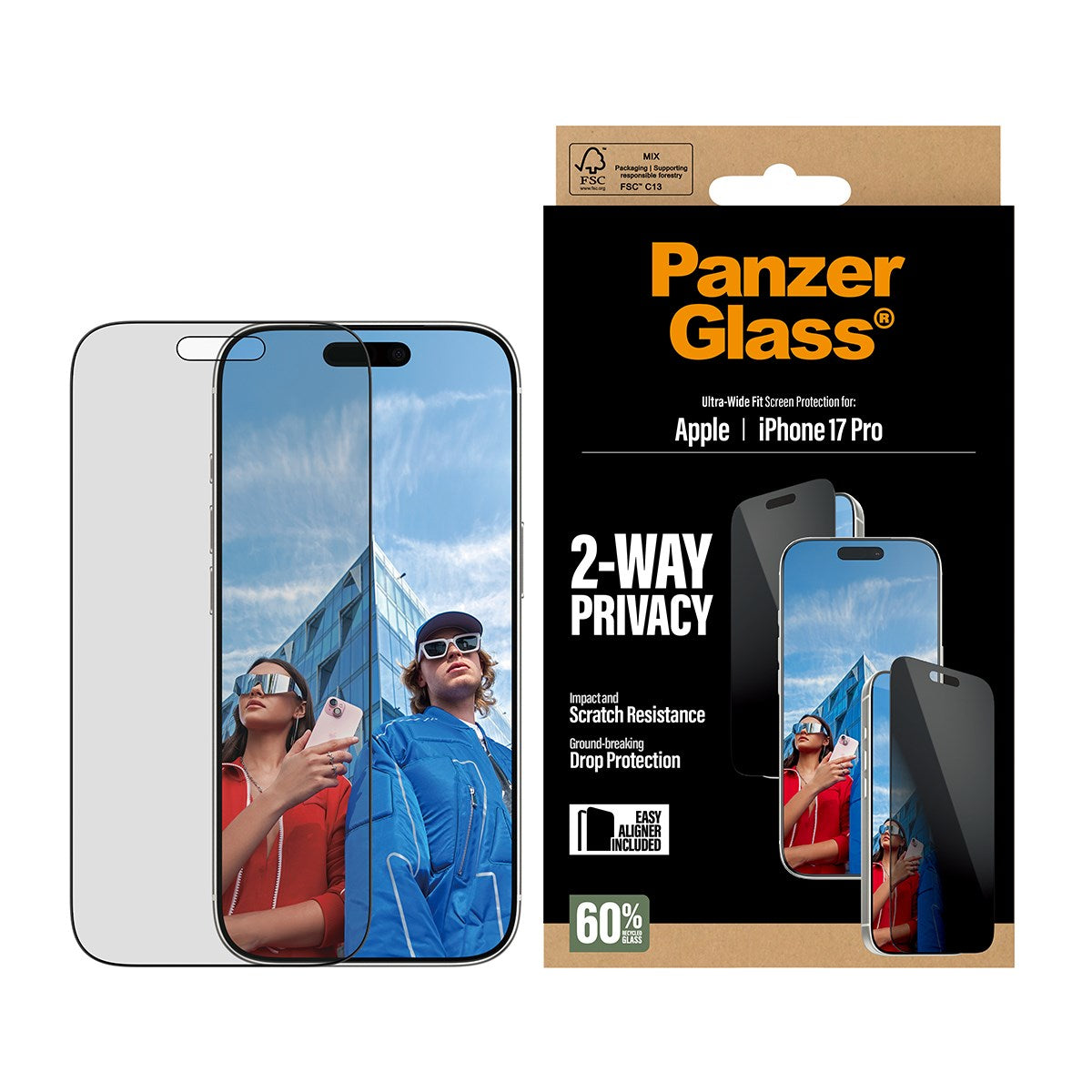 PanzerGlass® 2-Way Privacy Screen Protector iPhone 17 Pro | Ultra-Wide Fit w. EasyAligner