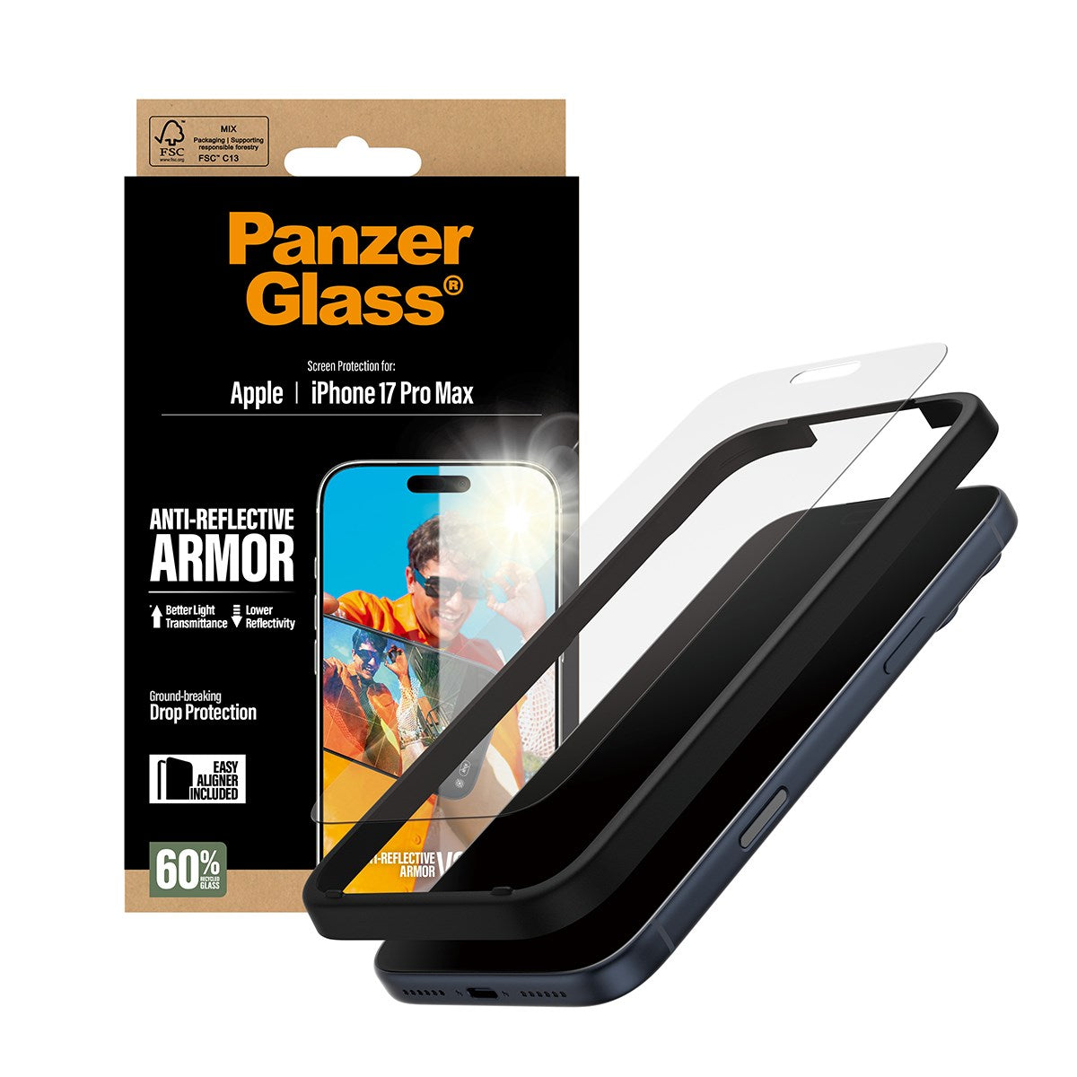 PanzerGlass® Anti-Reflective Armor Screen Protector iPhone 17 Pro Max w. EasyAligner