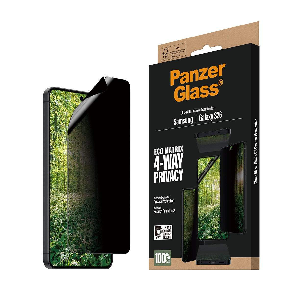 PanzerGlass® ECO MATRIX 4-Way Privacy Screen Protector Samsung Galaxy S26 | Ultra-Wide Fit