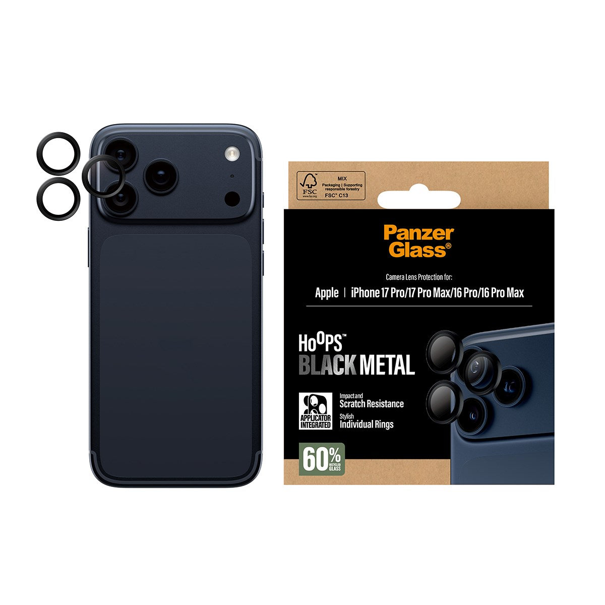 PanzerGlass® Hoops® Black Camera Lens Protector iPhone 17 Pro | iPhone 17 Pro Max | iPhone 16 Pro | 16 Pro Max