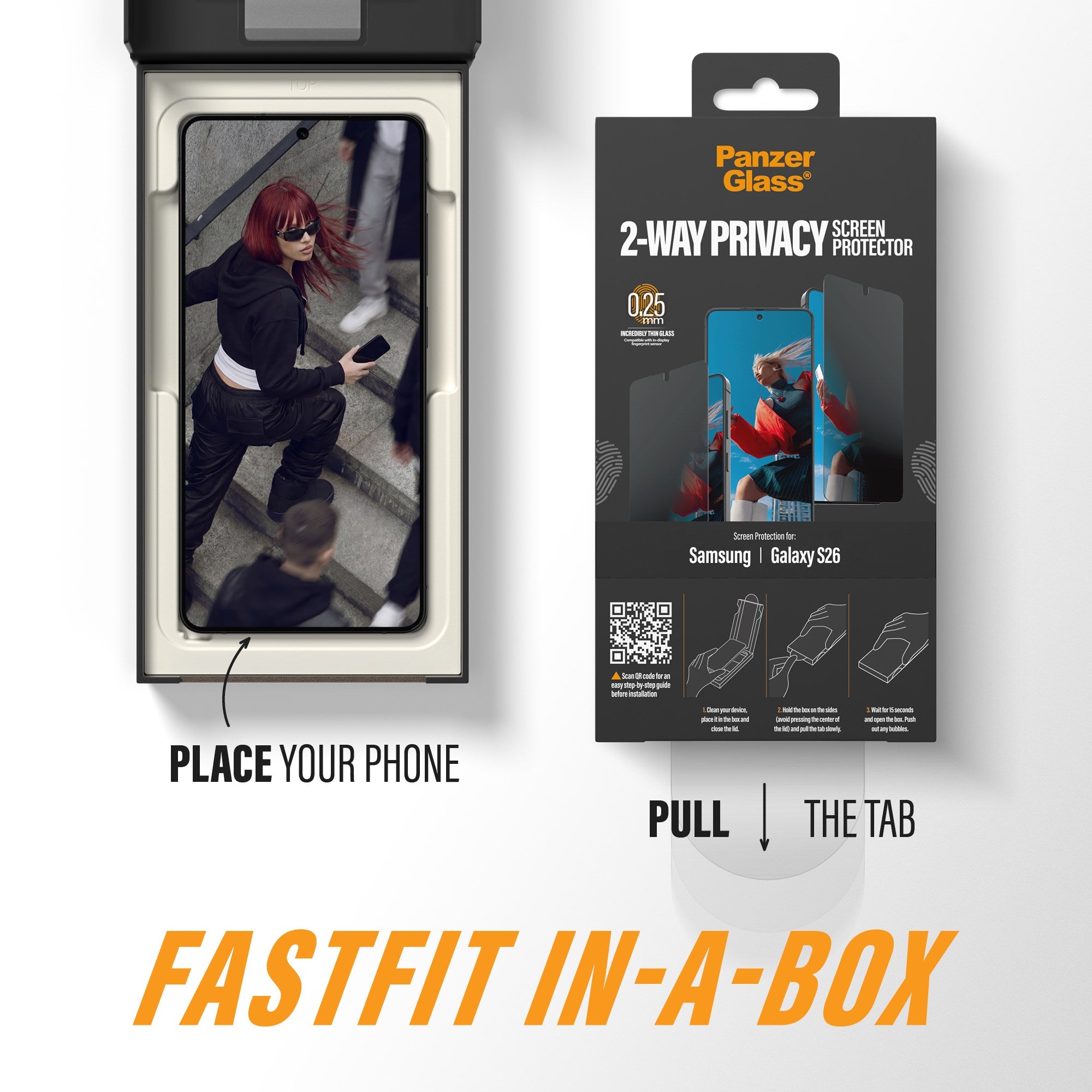 PanzerGlass® 2-Way Privacy Screen Protector Samsung Galaxy S26 | Ultra-Wide Fit w. FASTFIT IN-A-BOX