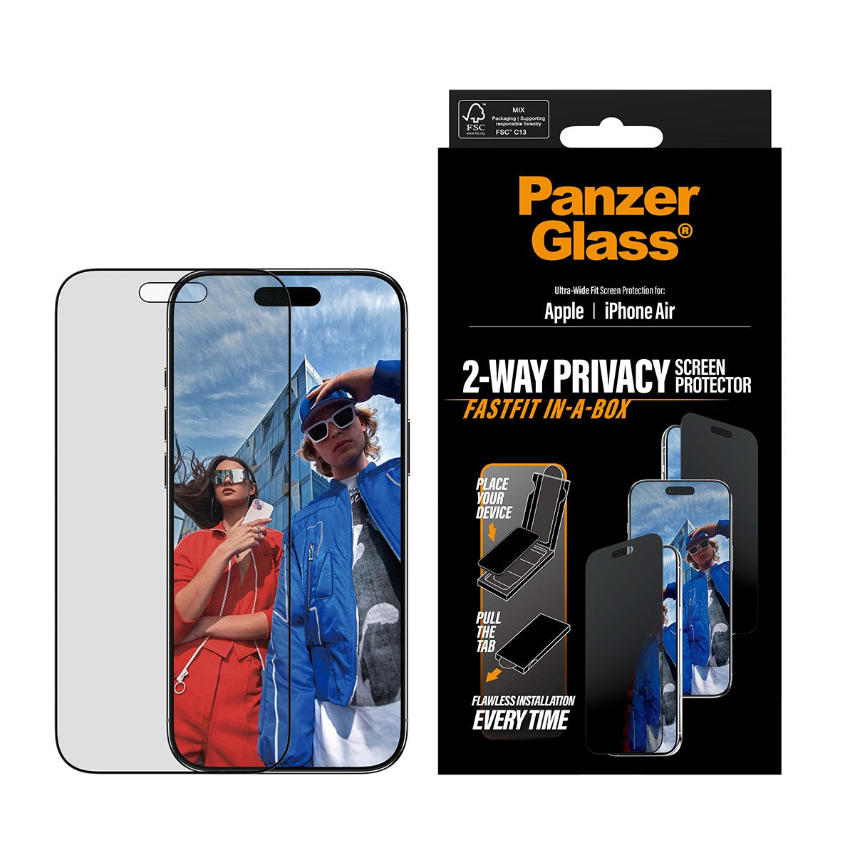 PanzerGlass® Privacy Screen Protector iPhone Air | Ultra-Wide Fit w. FASTFIT IN-A-BOX