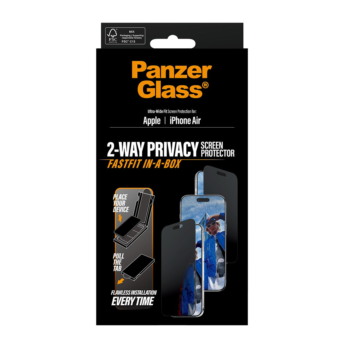 PanzerGlass® Privacy Screen Protector iPhone Air | Ultra-Wide Fit w. FASTFIT IN-A-BOX