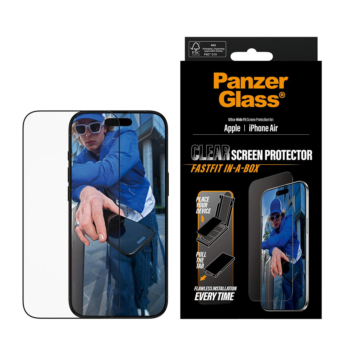 PanzerGlass® Screen Protector w. Black Frame iPhone Air | Ultra-Wide Fit w. FASTFIT IN-A-BOX