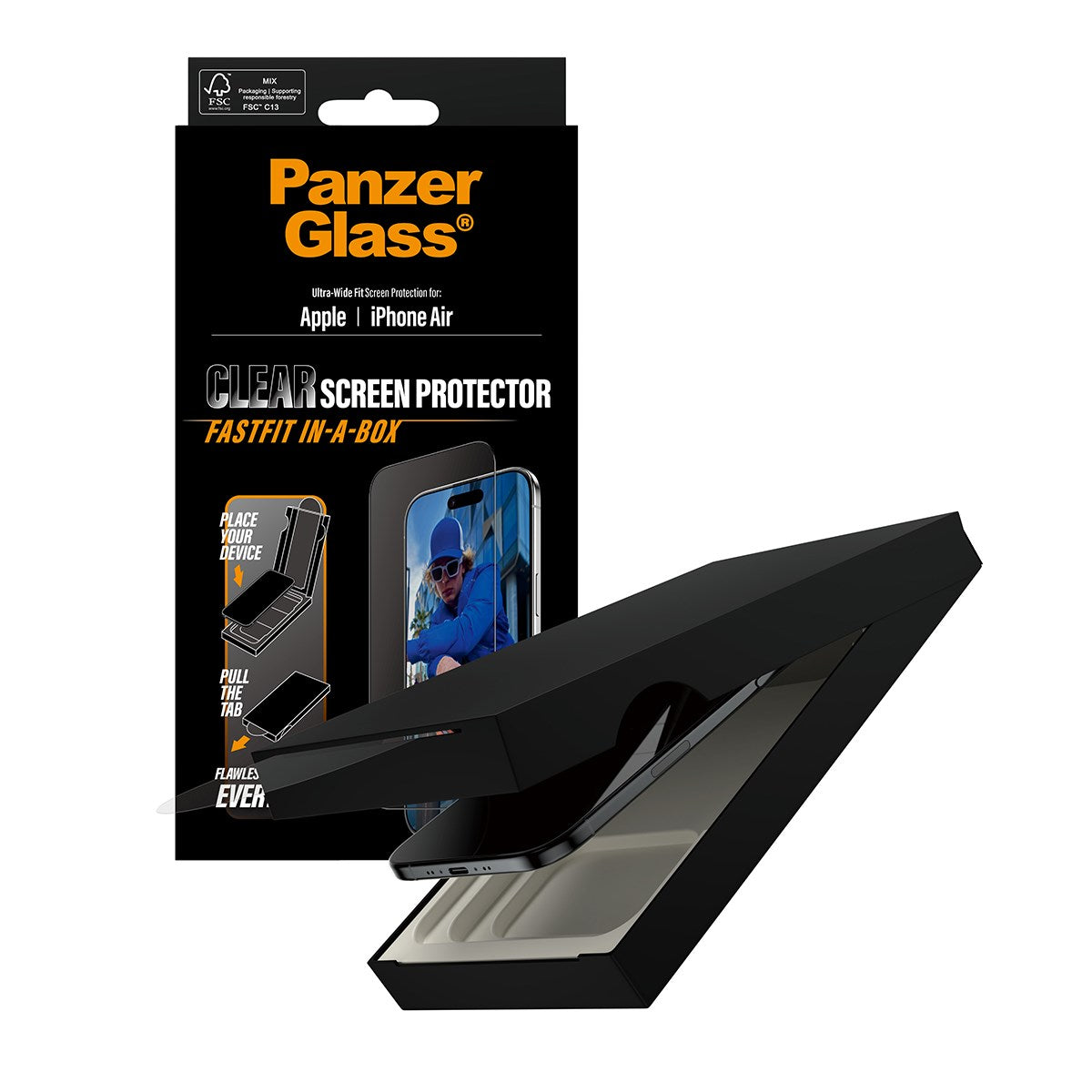 PanzerGlass® Screen Protector w. Black Frame iPhone Air | Ultra-Wide Fit w. FASTFIT IN-A-BOX