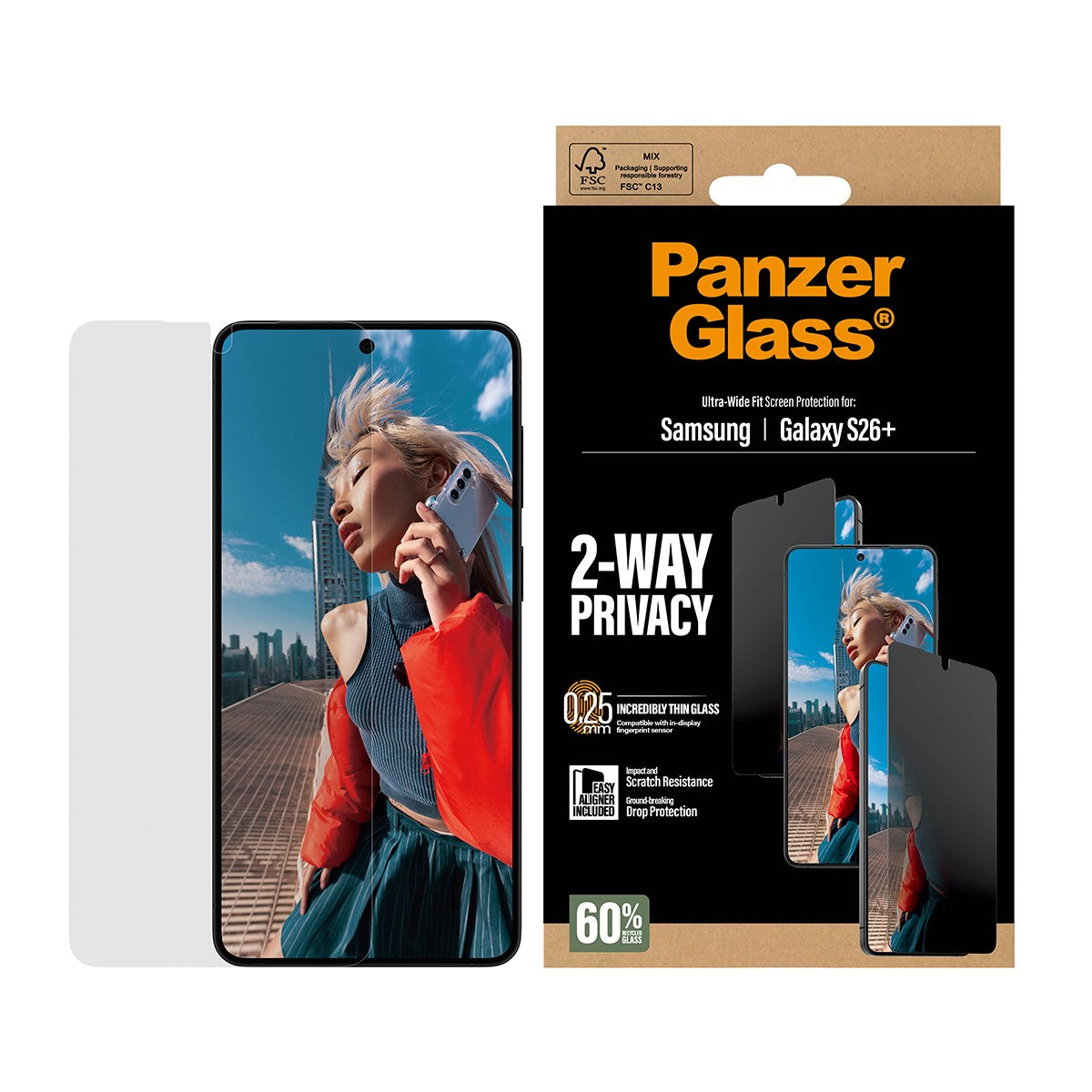 PanzerGlass® 2-Way Privacy Screen Protector Samsung Galaxy S26+ | Ultra-Wide Fit w. EasyAligner