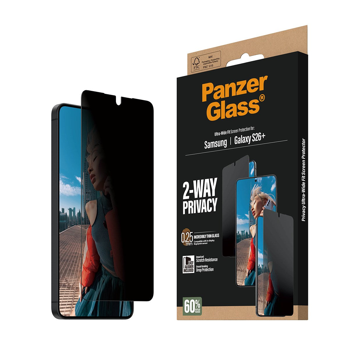 PanzerGlass® 2-Way Privacy Screen Protector Samsung Galaxy S26+ | Ultra-Wide Fit w. EasyAligner