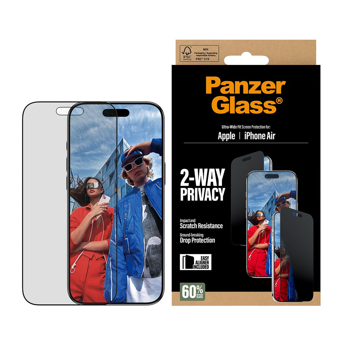 PanzerGlass® 2-Way Privacy Screen Protector iPhone Air | Ultra-Wide Fit w. EasyAligner