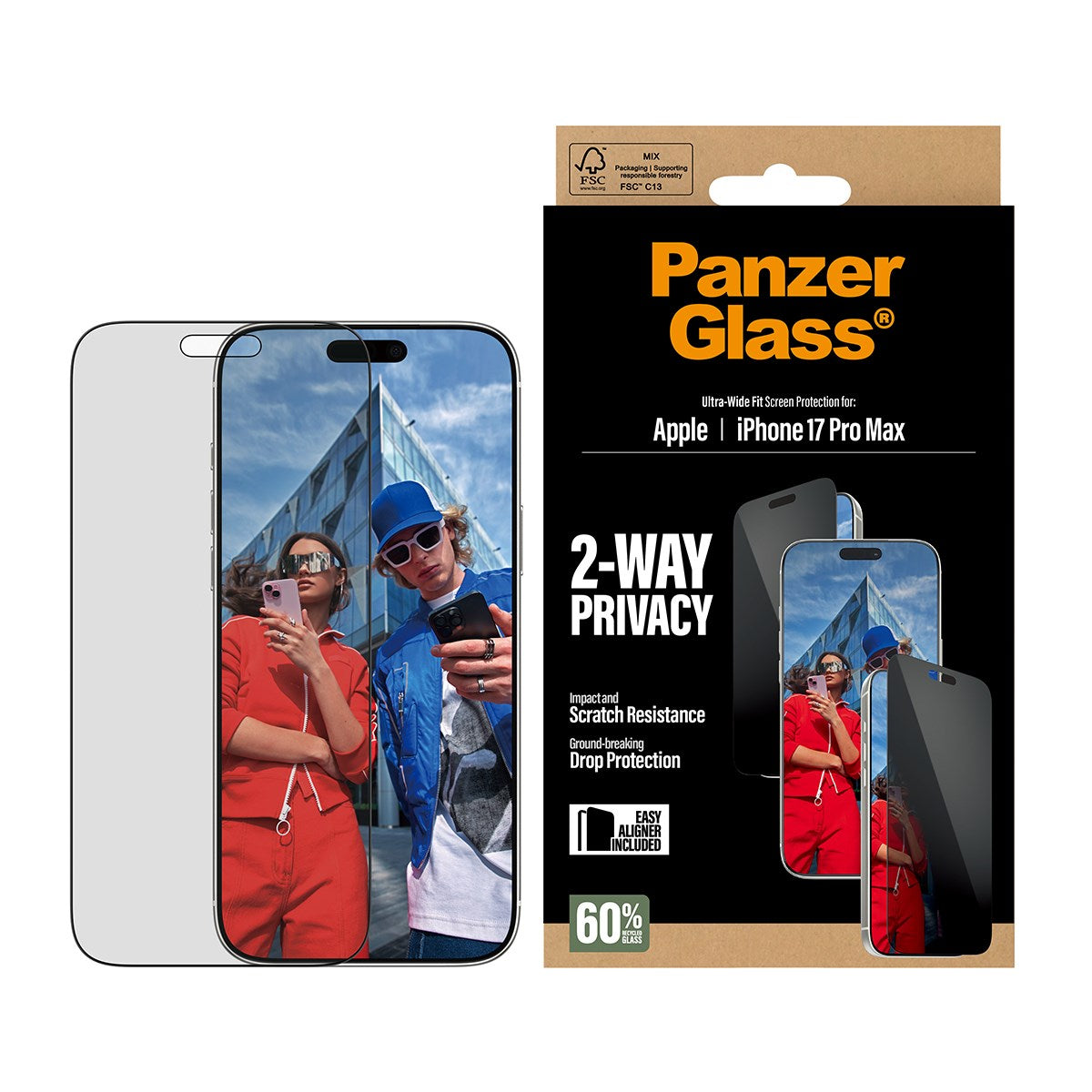PanzerGlass® 2-Way Privacy Screen Protector iPhone 17 Pro Max | Ultra-Wide Fit w. EasyAligner