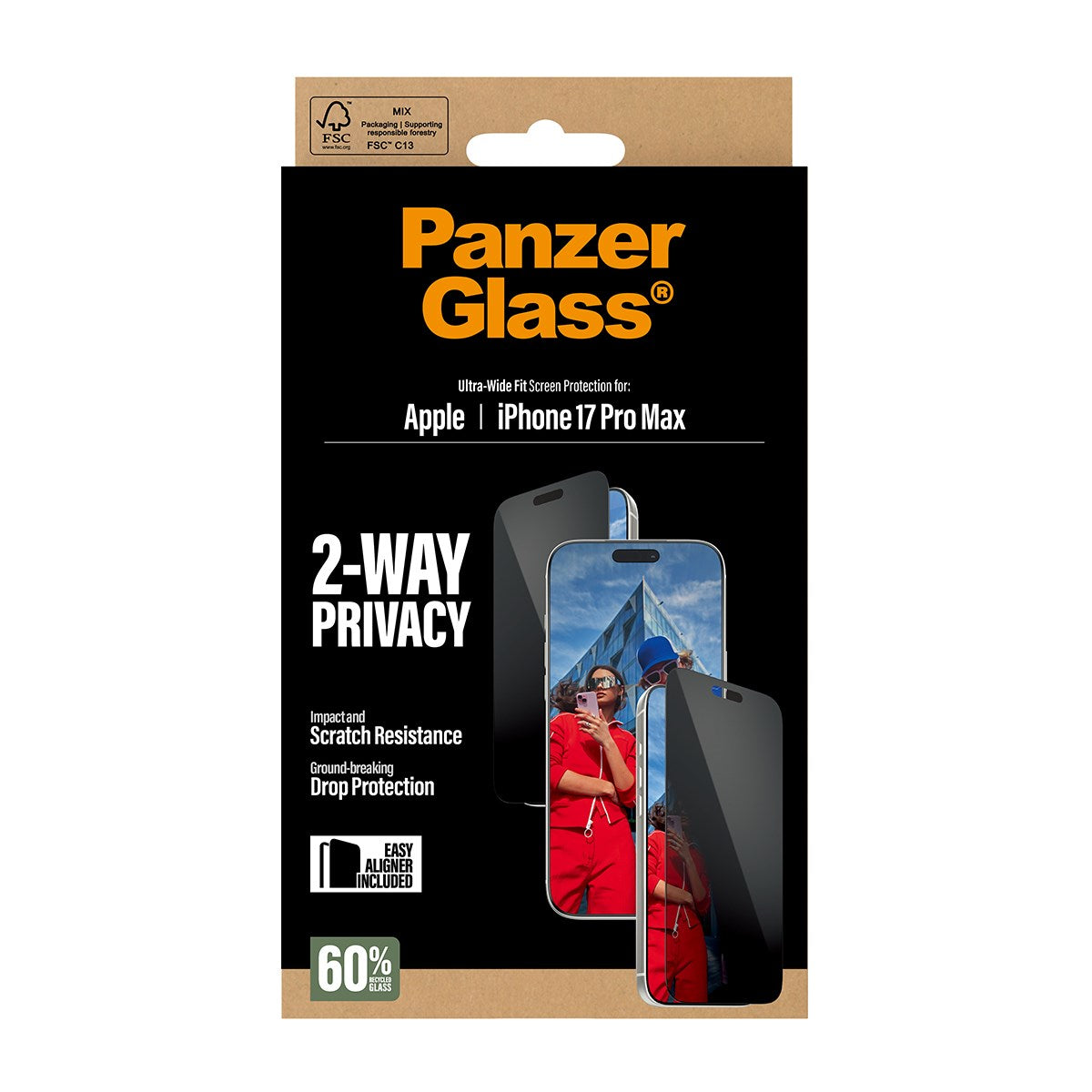 PanzerGlass® 2-Way Privacy Screen Protector iPhone 17 Pro Max | Ultra-Wide Fit w. EasyAligner