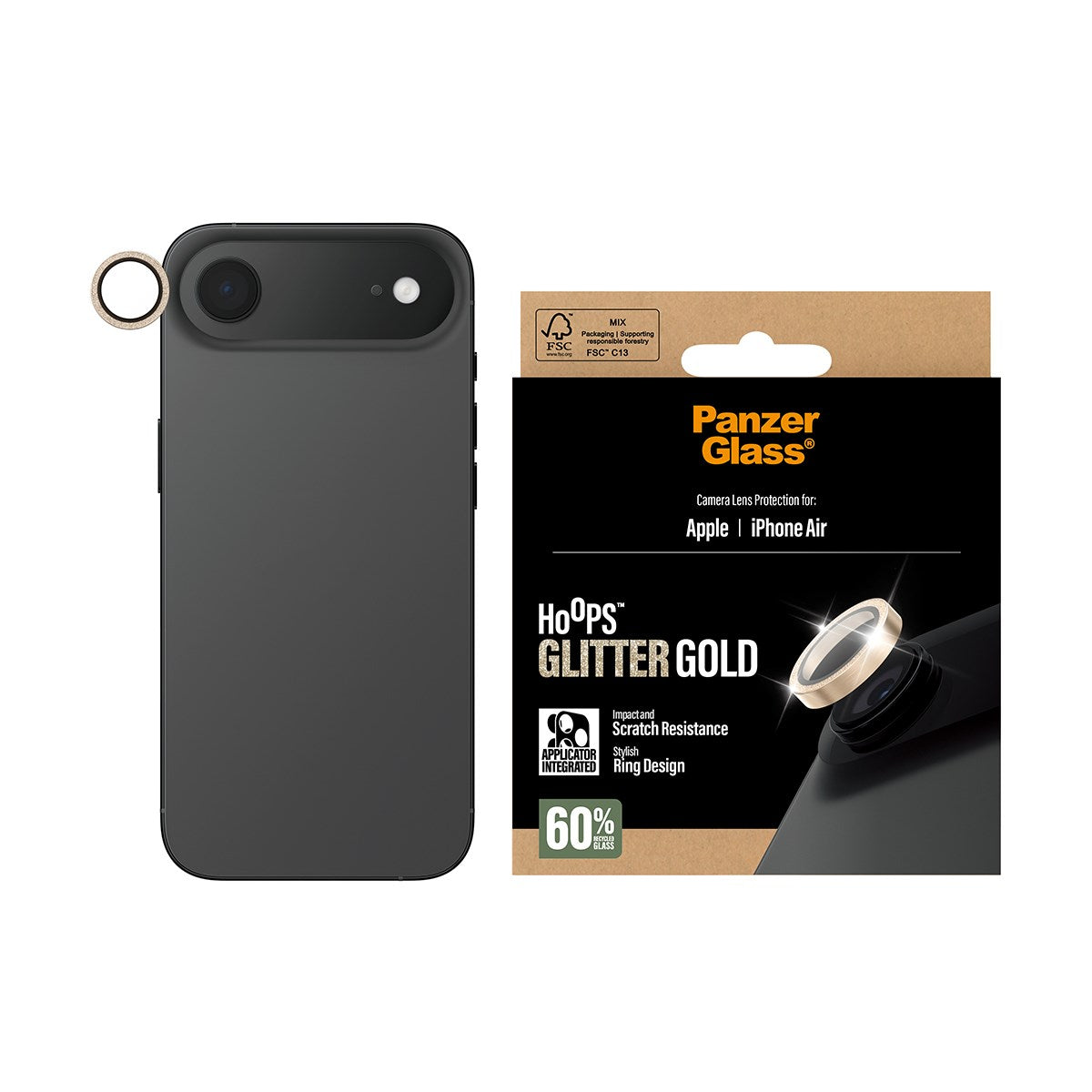 PanzerGlass® Hoops® Glitter Gold Camera Lens Protector iPhone Air
