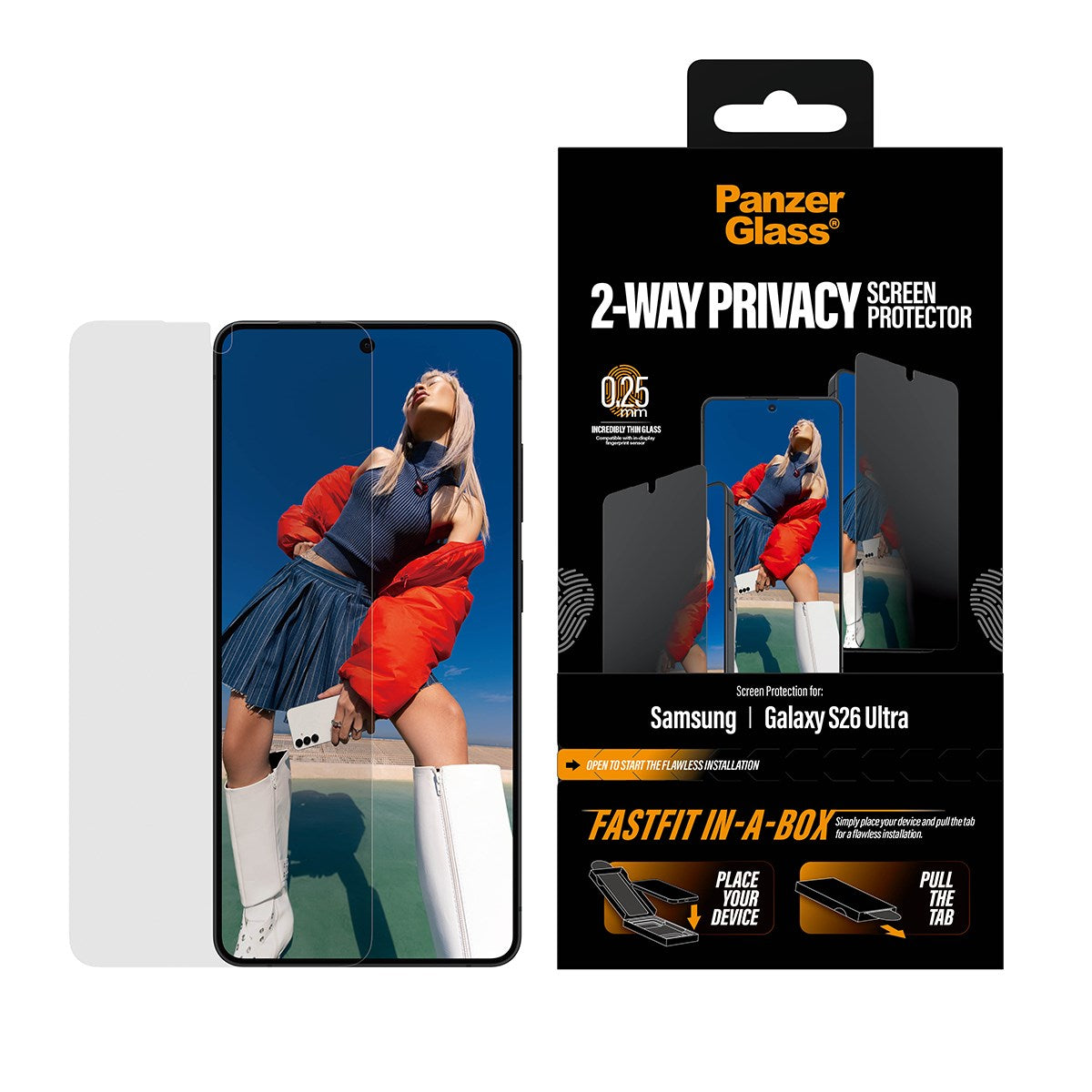 PanzerGlass® 2-Way Privacy Screen Protector Samsung Galaxy S26 Ultra | Ultra-Wide Fit w. FASTFIT IN-A-BOX