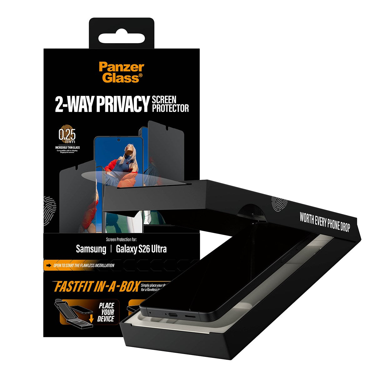 PanzerGlass® 2-Way Privacy Screen Protector Samsung Galaxy S26 Ultra | Ultra-Wide Fit w. FASTFIT IN-A-BOX