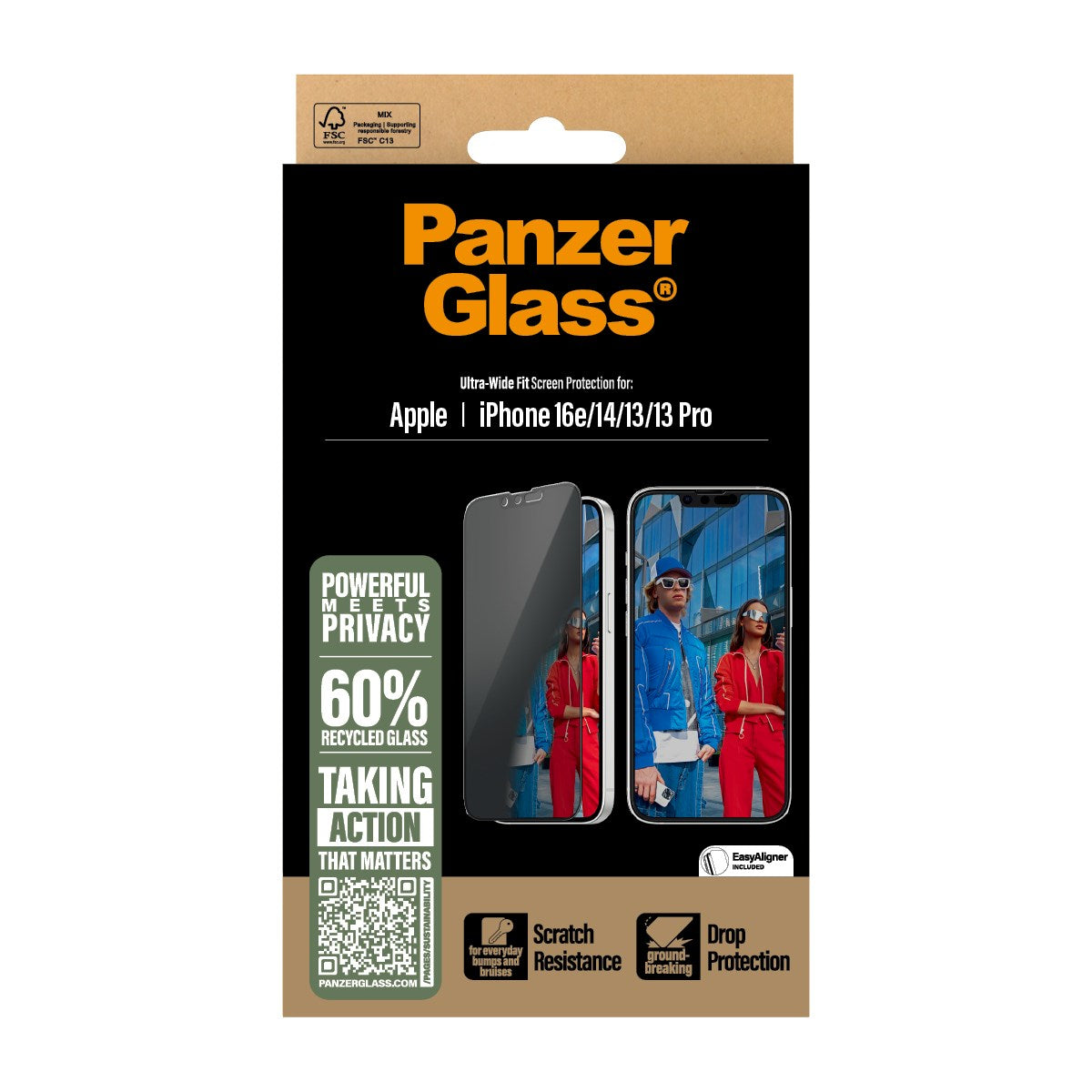 PanzerGlass® Privacy Screen Protector iPhone 16e | 14 | 13 | 13 Pro | Ultra-Wide Fit w. Aligner