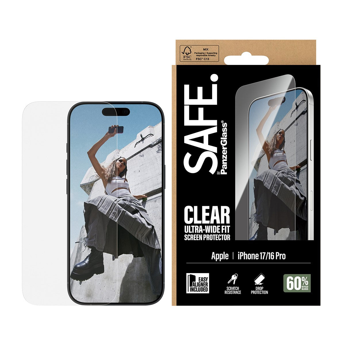 SAFE. by PanzerGlass® Screen Protector iPhone 17 | iPhone 16 Pro | Ultra-Wide Fit w. EasyAligner