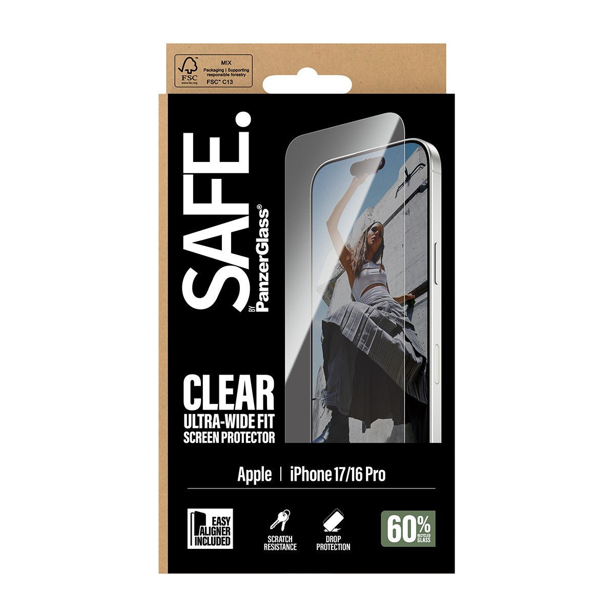 SAFE. by PanzerGlass® Screen Protector iPhone 17 | iPhone 16 Pro | Ultra-Wide Fit w. EasyAligner