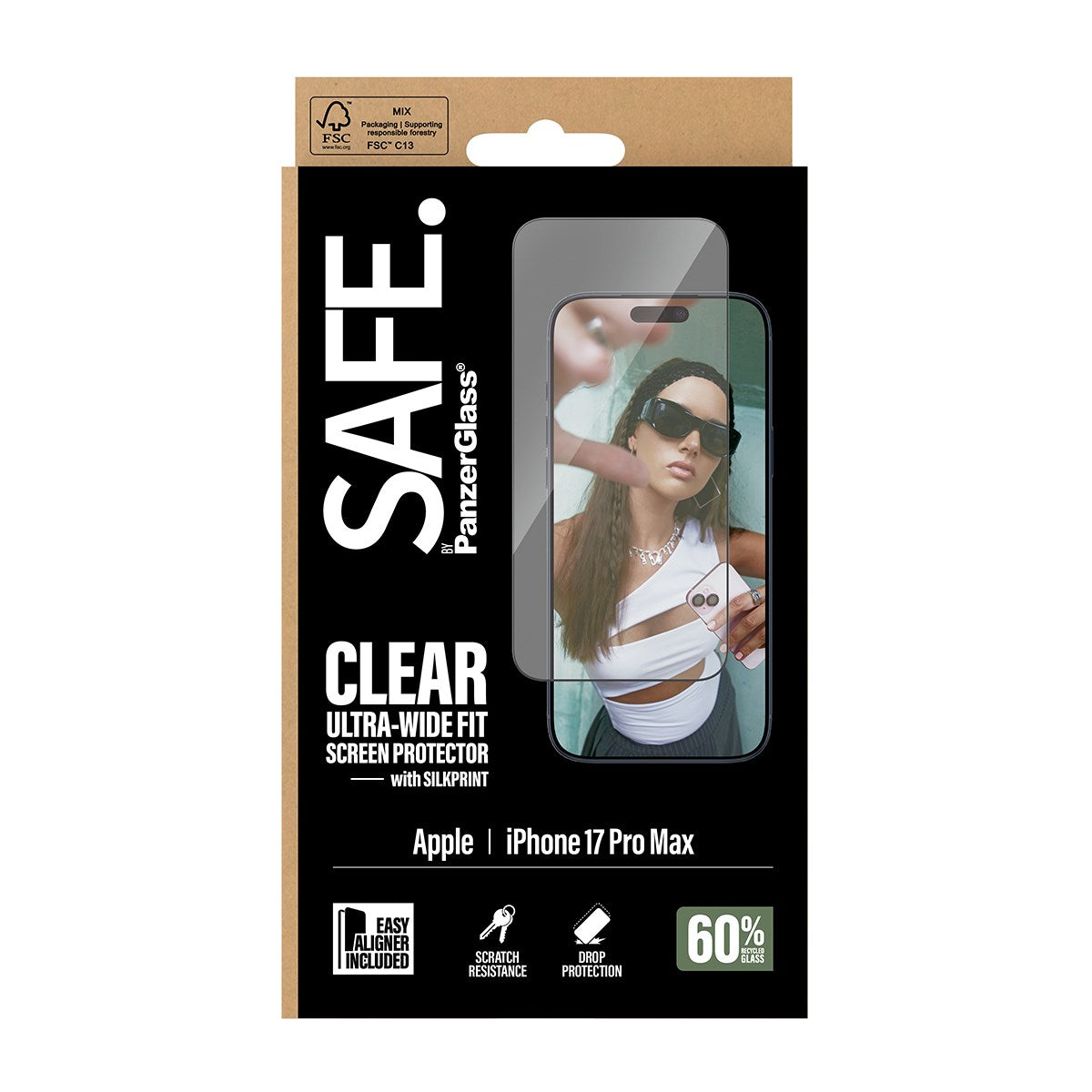 SAFE. by PanzerGlass® Screen Protector w. Black Frame iPhone 17 Pro Max | Ultra-Wide Fit w. EasyAligner