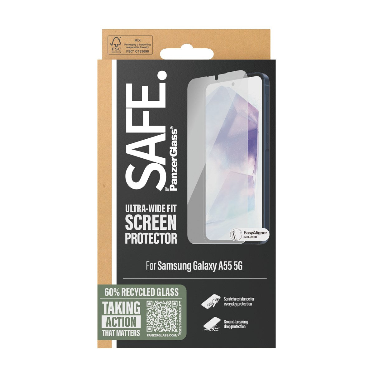 SAFE. by PanzerGlass® Screen Protector Samsung Galaxy A55 5G | Ultra-Wide Fit w. EasyAligner