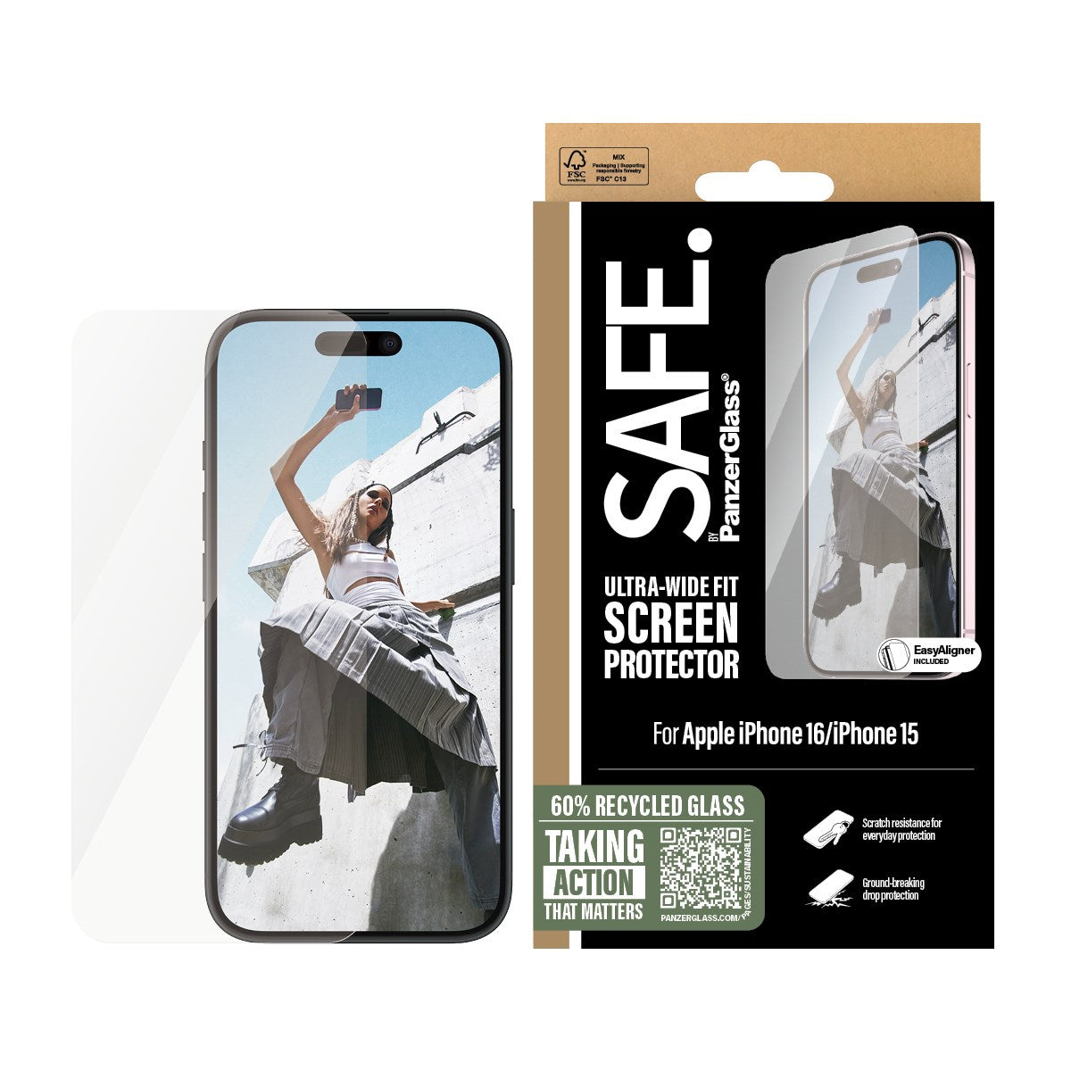 SAFE. by PanzerGlass® Screen Protector iPhone 16 | 15 | Ultra-Wide Fit