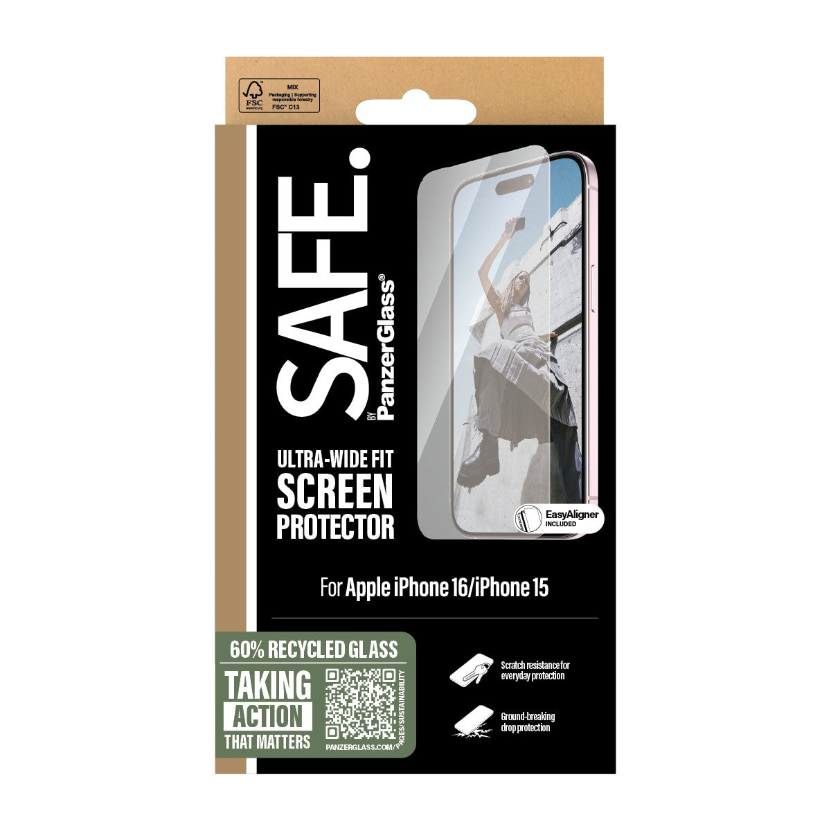 SAFE. by PanzerGlass® Screen Protector iPhone 16 | 15 | Ultra-Wide Fit