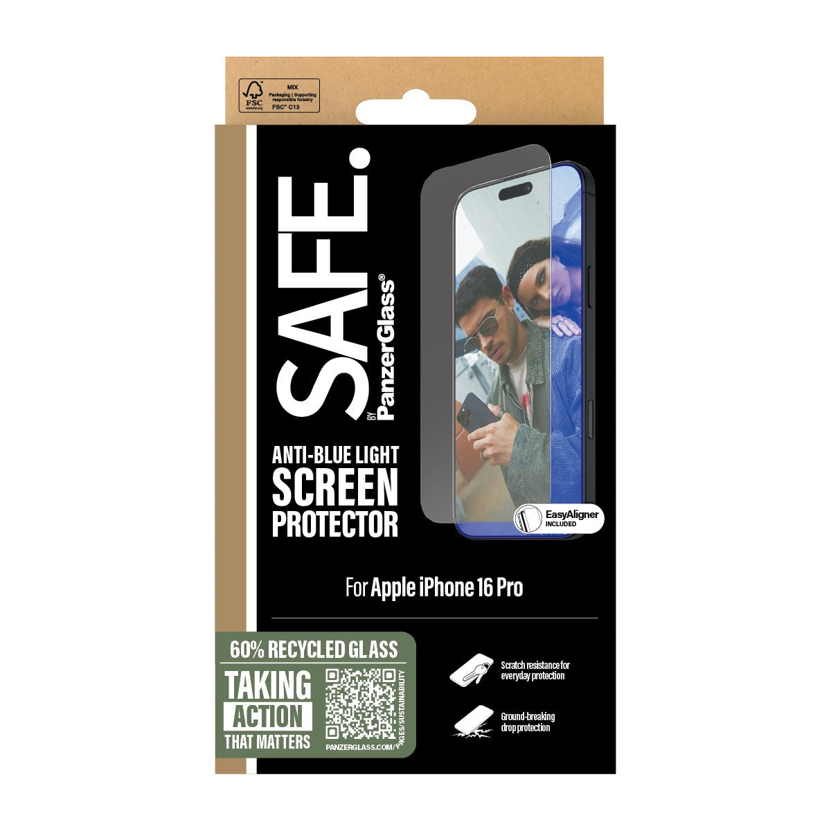 SAFE. by PanzerGlass® Anti-Blue Light Screen Protector iPhone 16 Pro | Ultra-Wide Fit