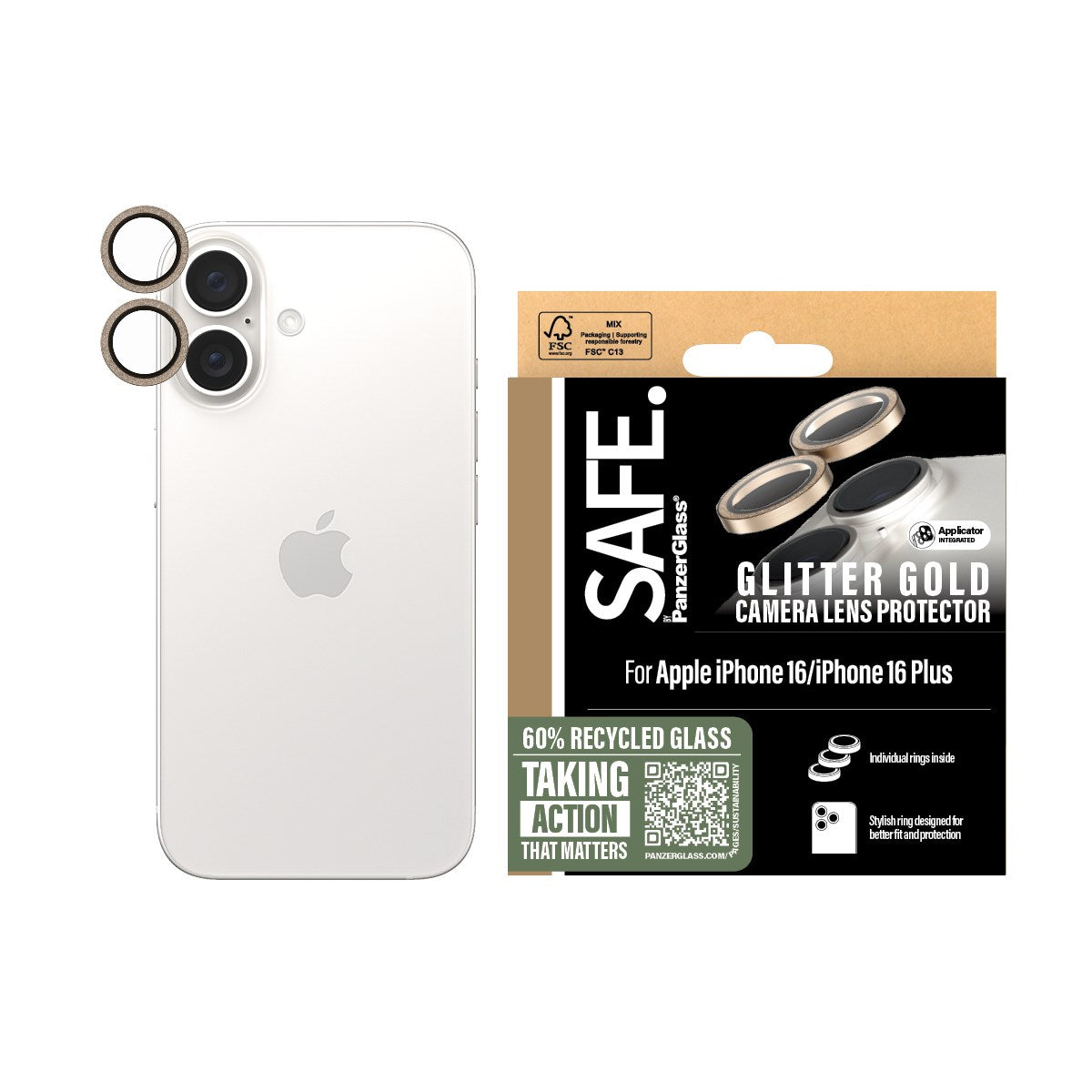 SAFE. by PanzerGlass® Camera Lens Protector Glitter Gold iPhone 16 | 16 Plus