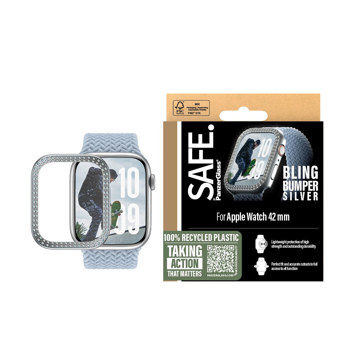 SAFE. by PanzerGlass® Bling Bumper Silver Apple Watch Series 11 | 10 | 42mm