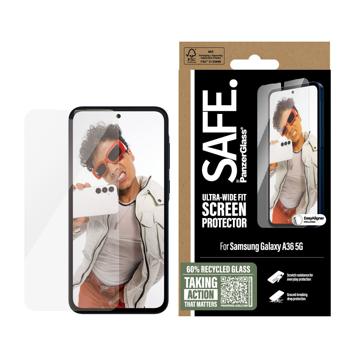 SAFE. by PanzerGlass® Screen Protector Samsung Galaxy A36 5G | Ultra-Wide Fit w. Aligner
