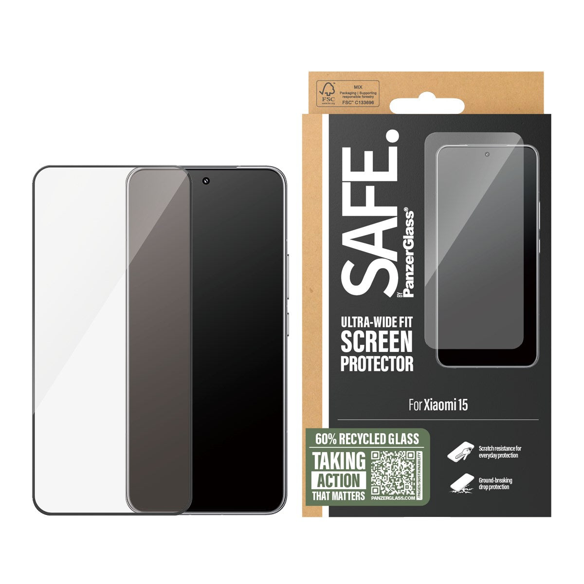 SAFE. by PanzerGlass® Screen Protector w. Black Frame Xiaomi 15 | Ultra-Wide Fit