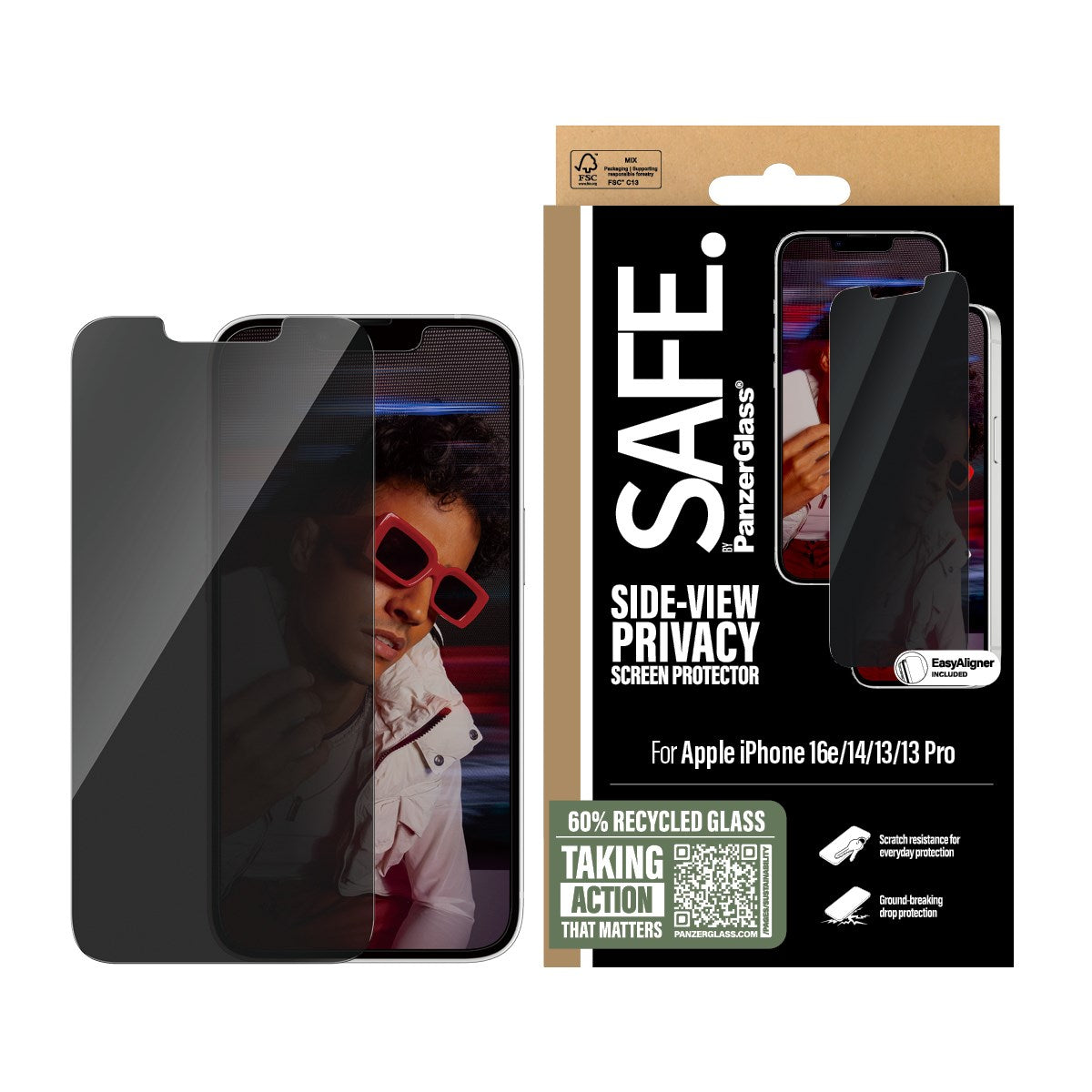 SAFE. by PanzerGlass® Privacy Screen Protector iPhone 16e | 14 | 13 | 13 Pro | Ultra-Wide Fit w. Aligner